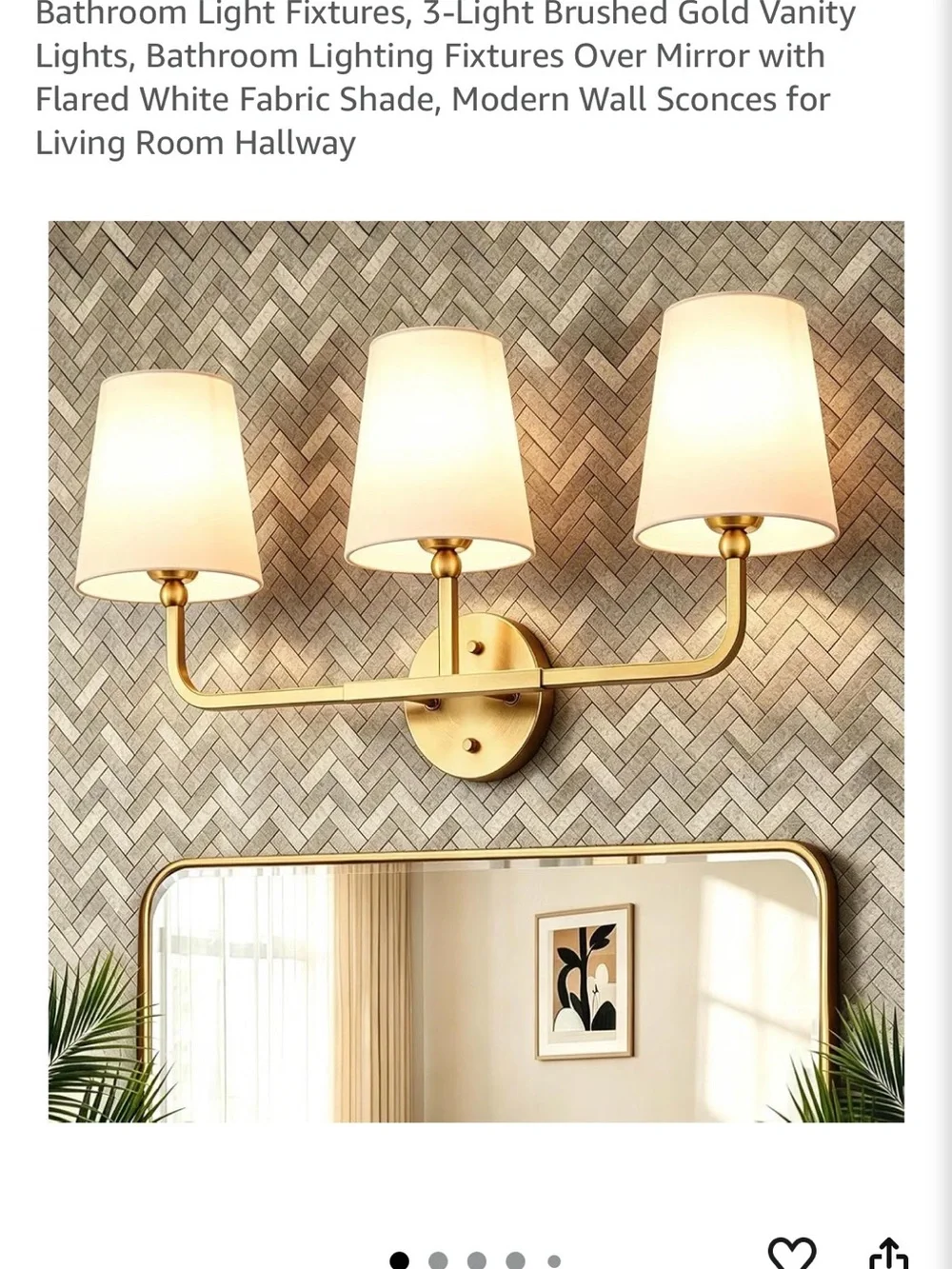 Brushed Gold 3-Light Wall Sconce with White Fabric Shades